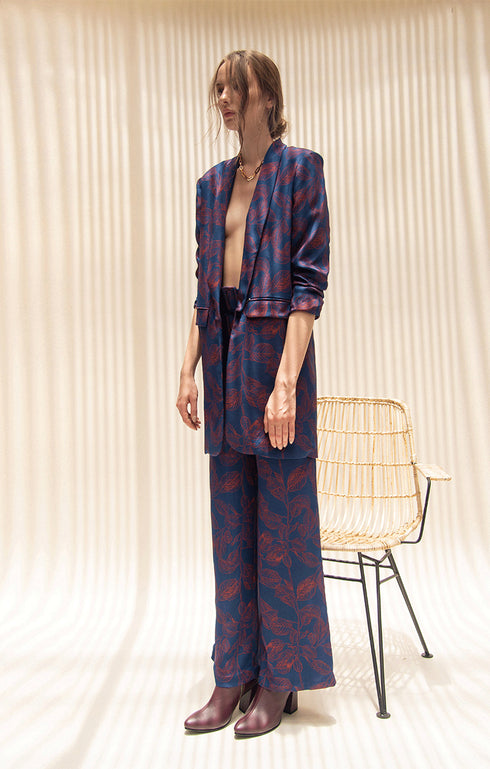 Blue Printed Oversized Blazer